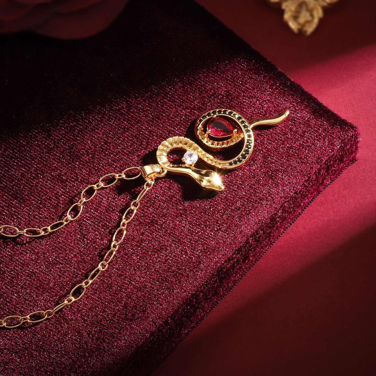 Ruby Snake Retro Pendant Necklace