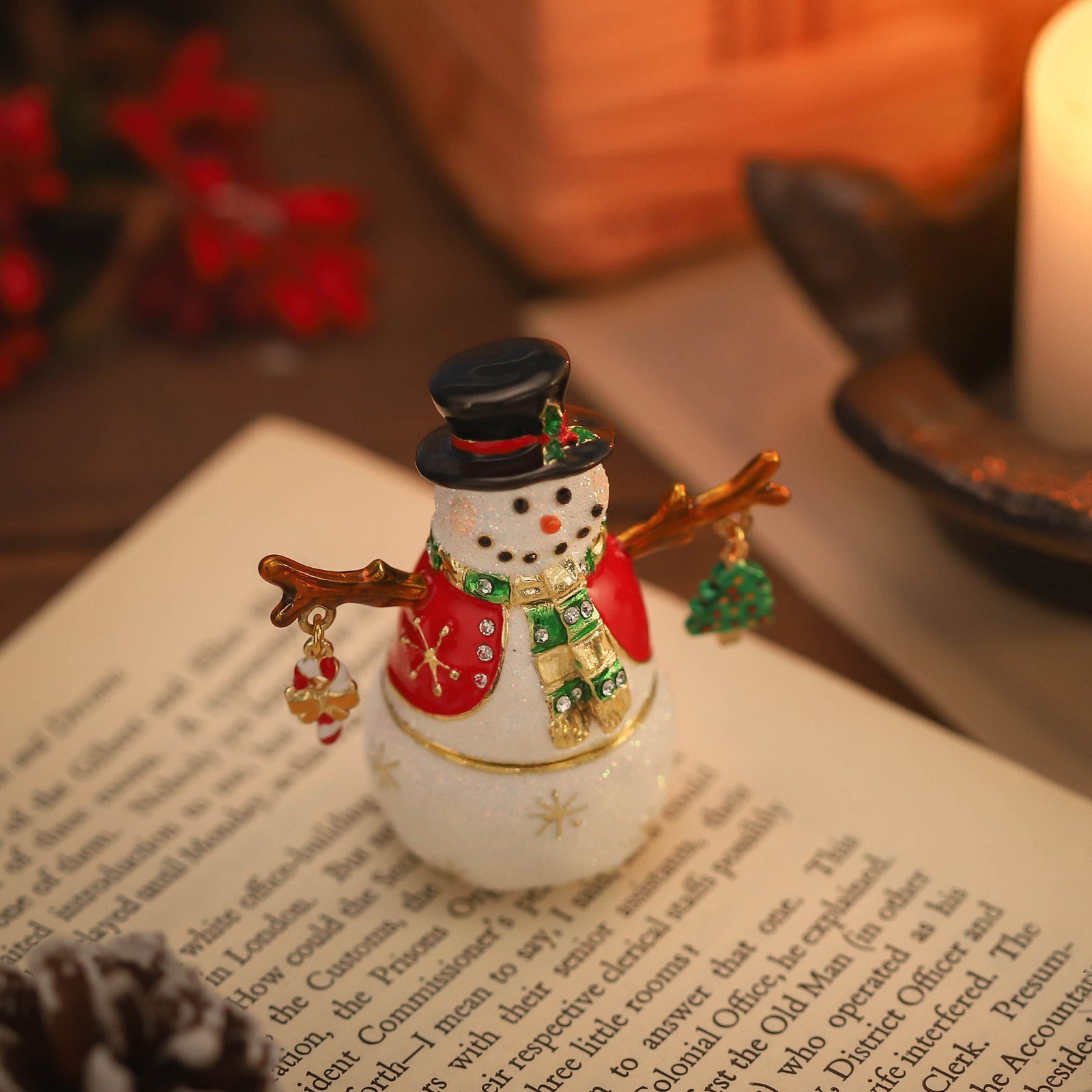 Christmas Diamond Snowman Jeweled Trinket Box