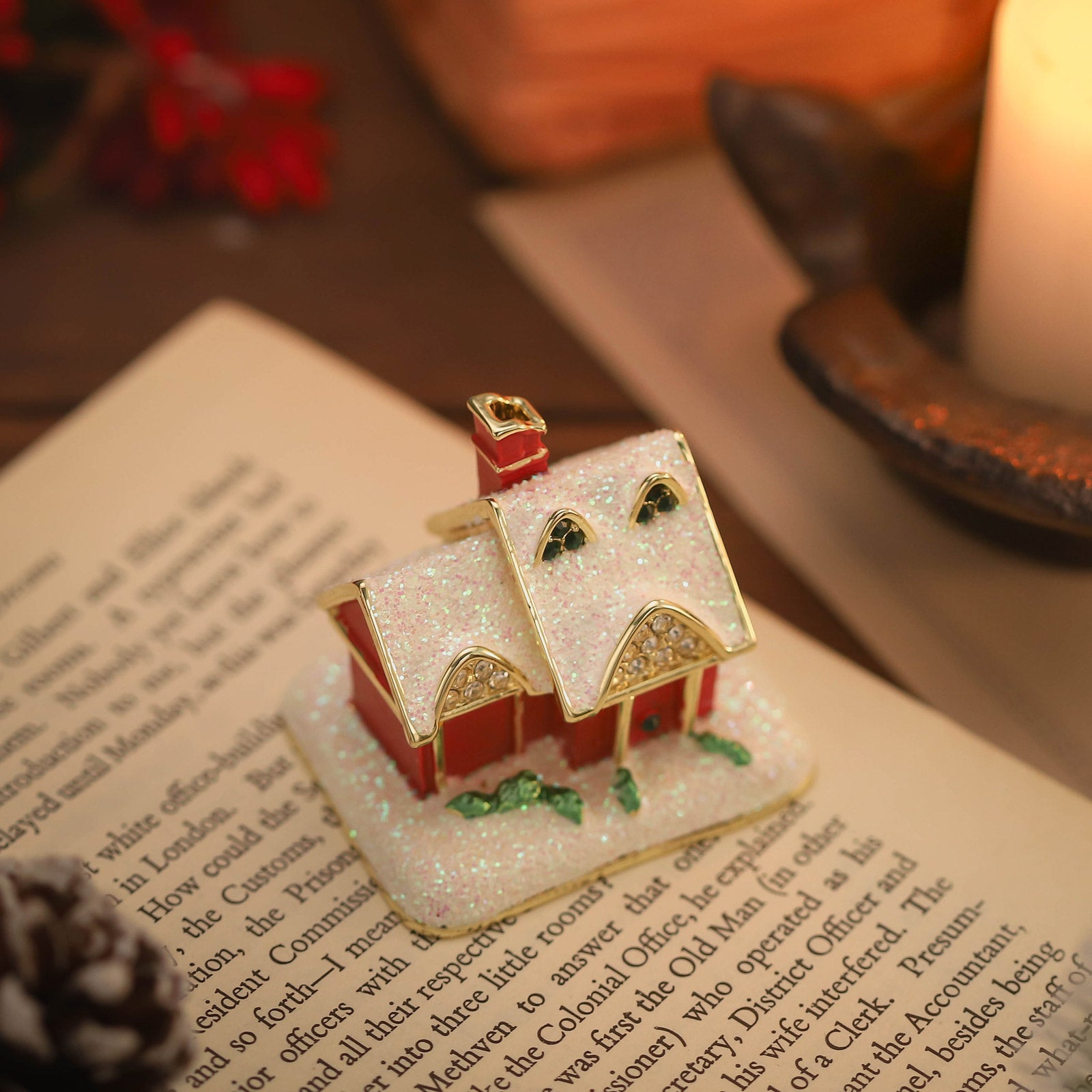 Christmas Snow House Diamond Jeweled Trinket Box