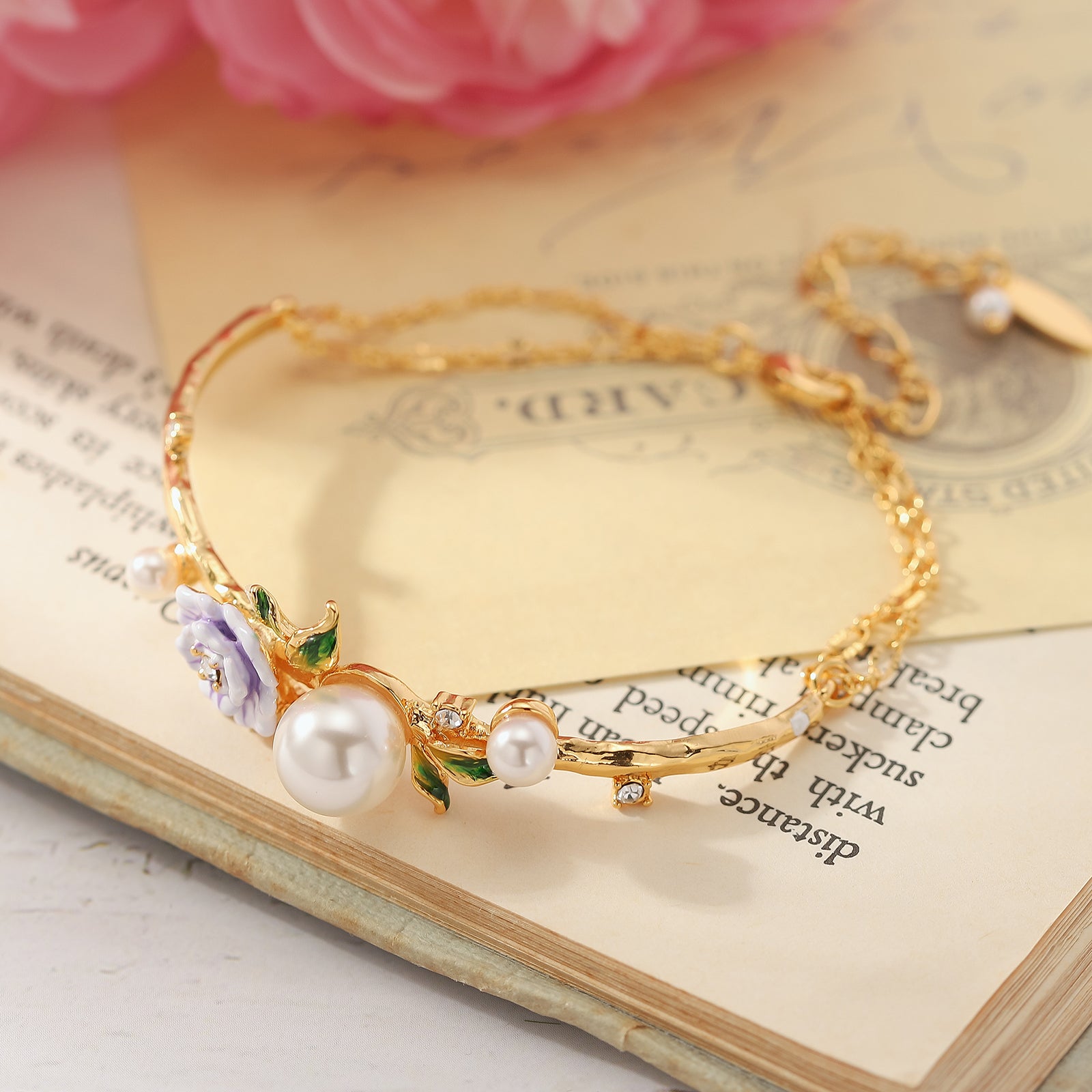 Wild Enamel Flower Pearl Bracelet
