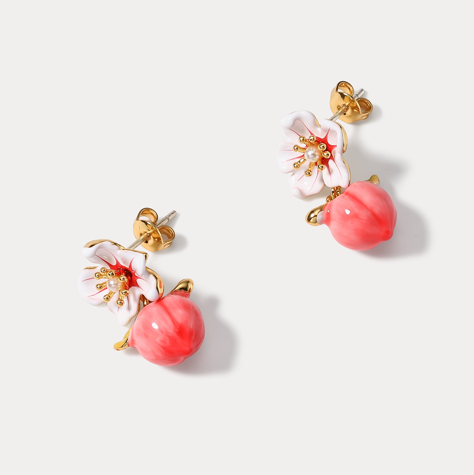 Peach Floral Pearl Fashion Earrings