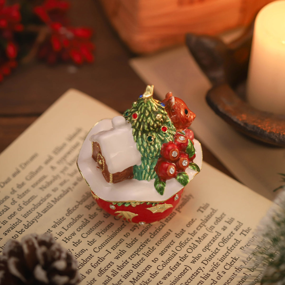 Fluffy Bear Under Christmas Tree Daimond Jeweled Trinket Box