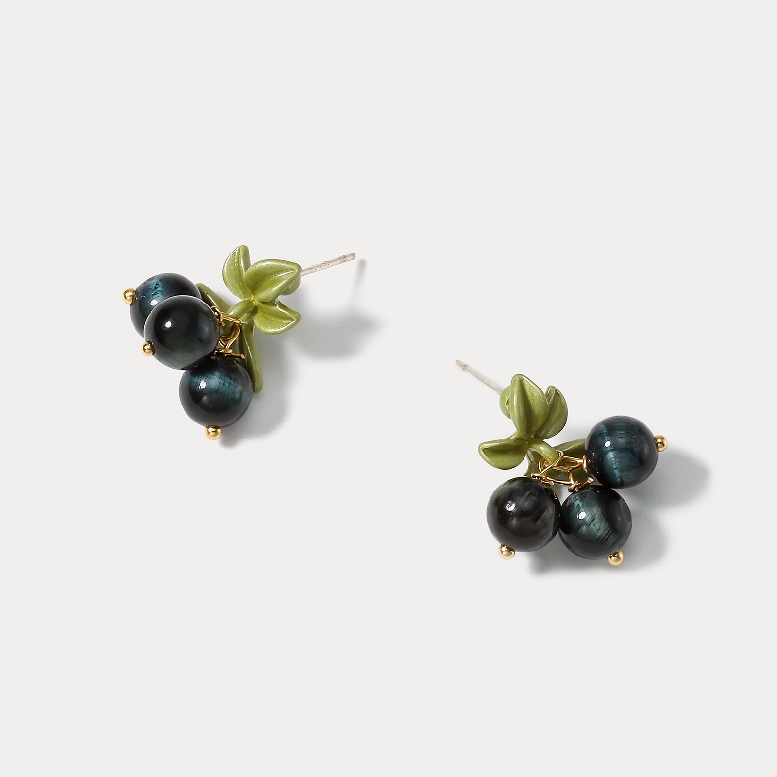 Black Currant Solid Gold Stud Earrings