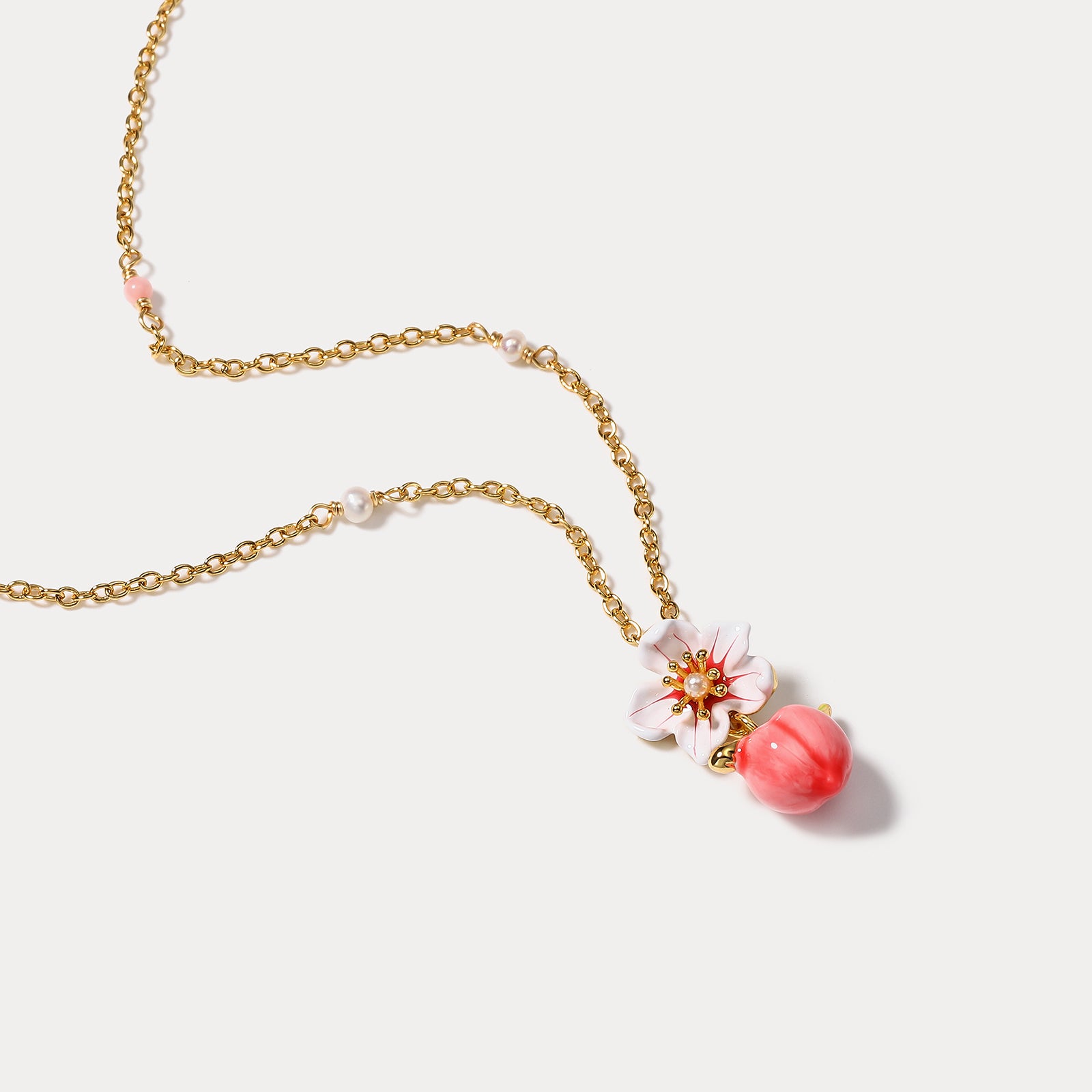 Peach Floral Pink Pendant Necklace