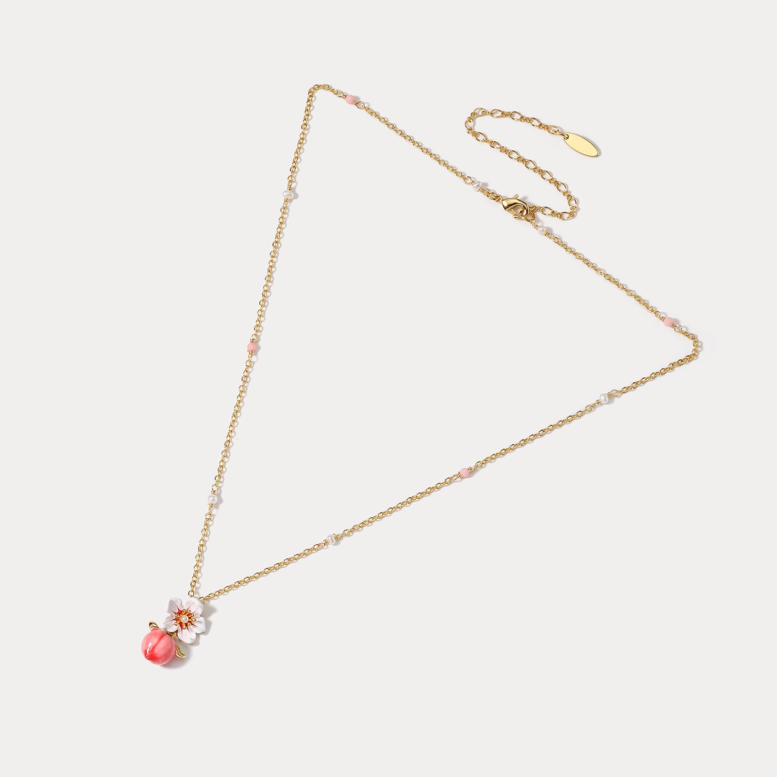 Peach Floral Gold Chain Necklace 