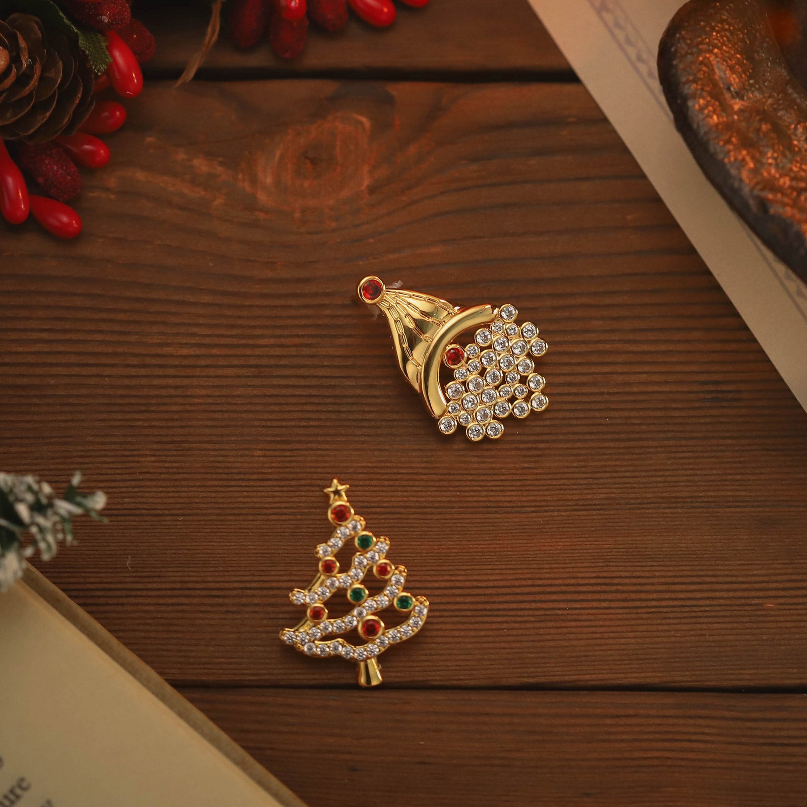 Christmas Tree & Santa Hat Dangling Earrings