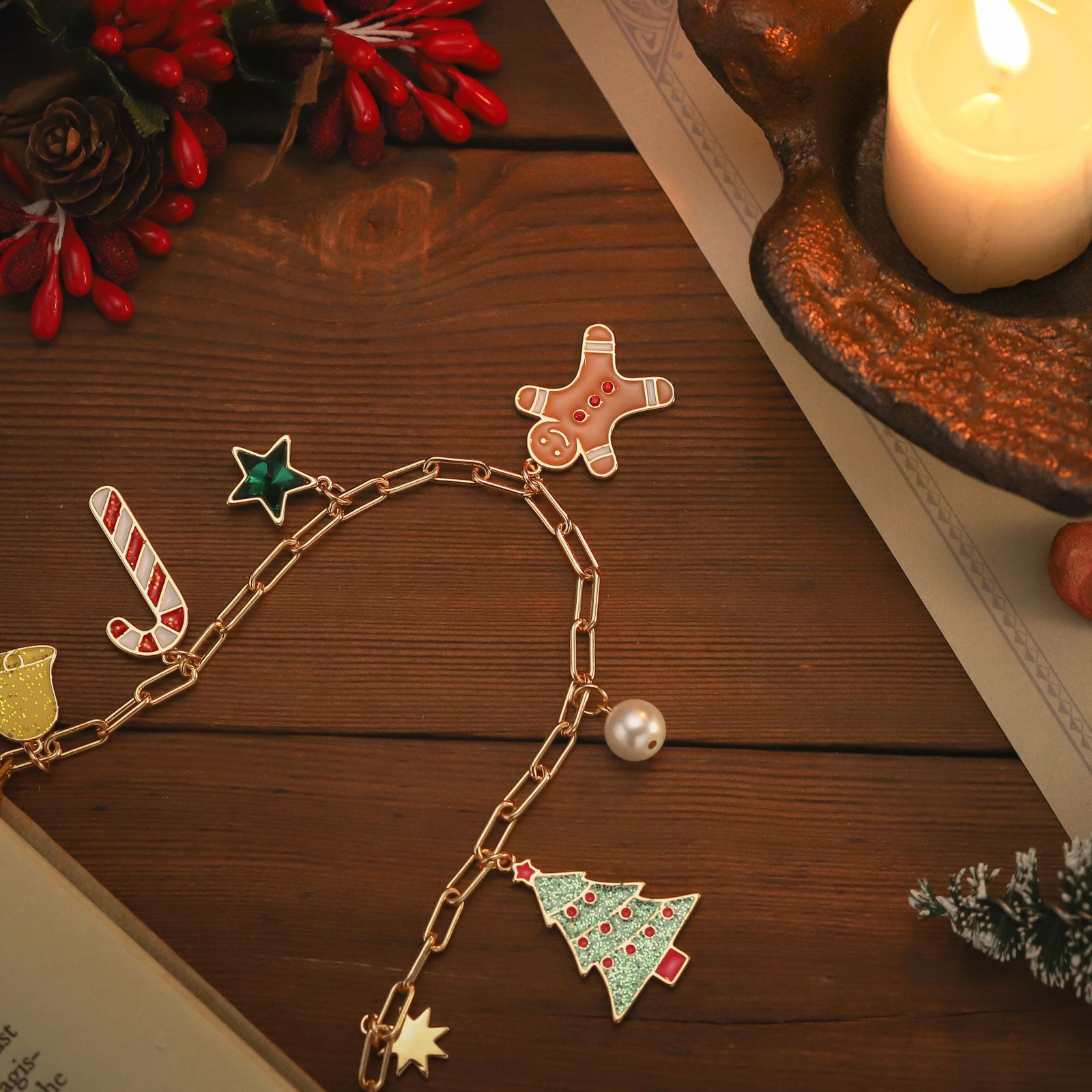 Christmas Tree Gingerbread Man Star Necklace