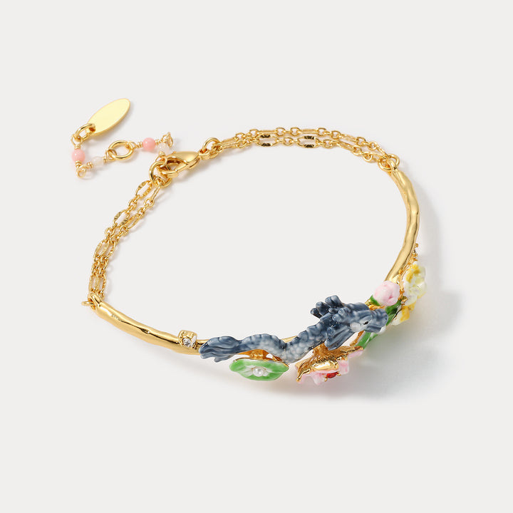 Dragon Lotus Gold Chain Bracelet