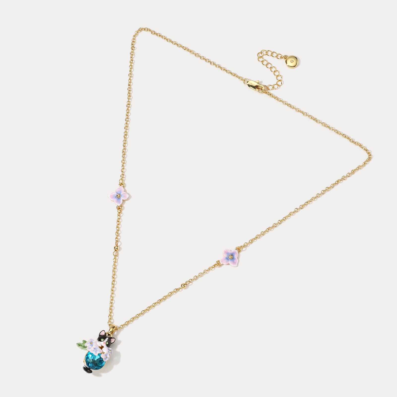 Cute Kitten Sapphire Bloom Pendant Necklace