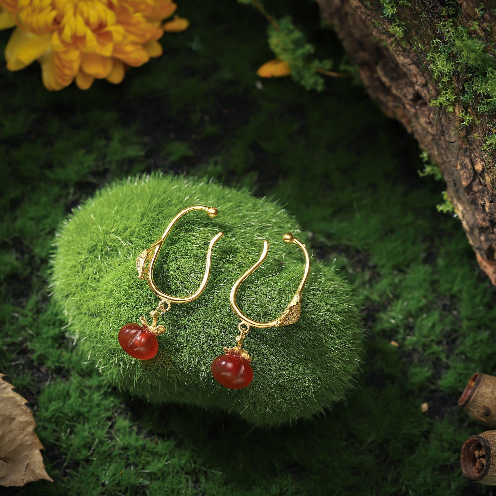 Wishful Persimmon Gold Earhooks Anniversary Jewelry Gift for Her
