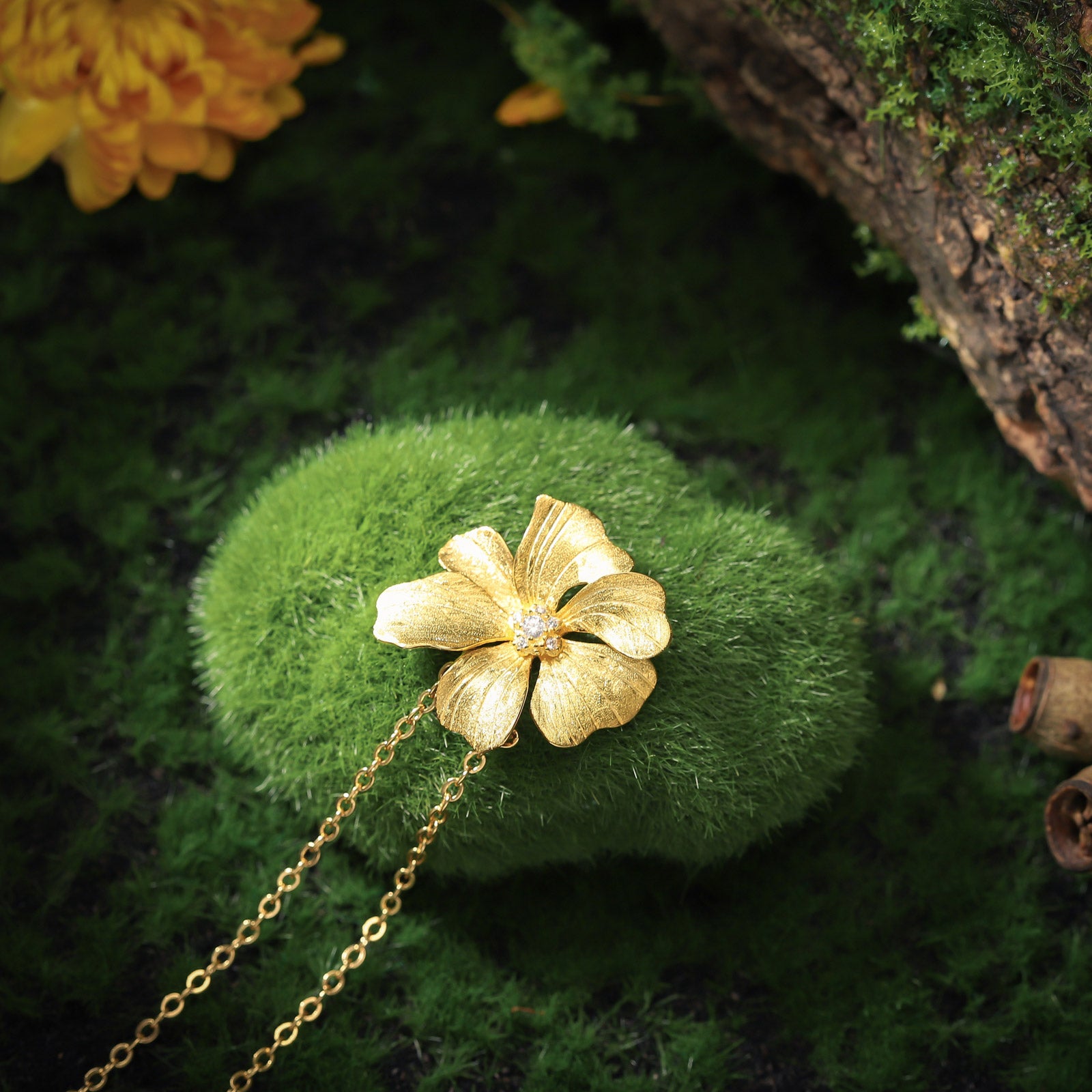 Golden Peony Flower Necklace