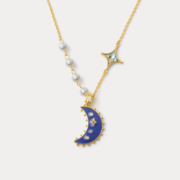 Blue Crescent Moon Necklace