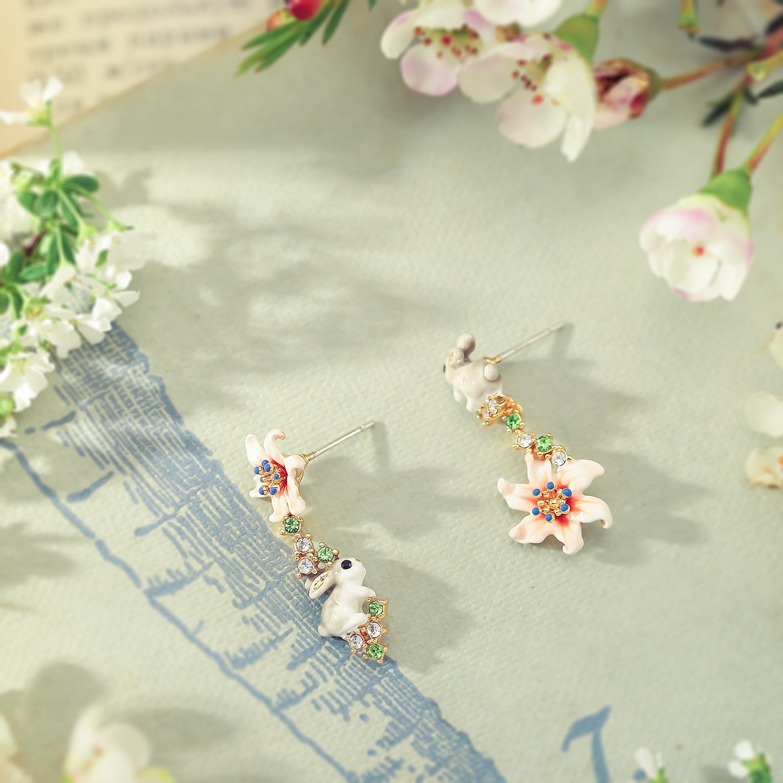 Fluffy Bunny Enamel Earrings