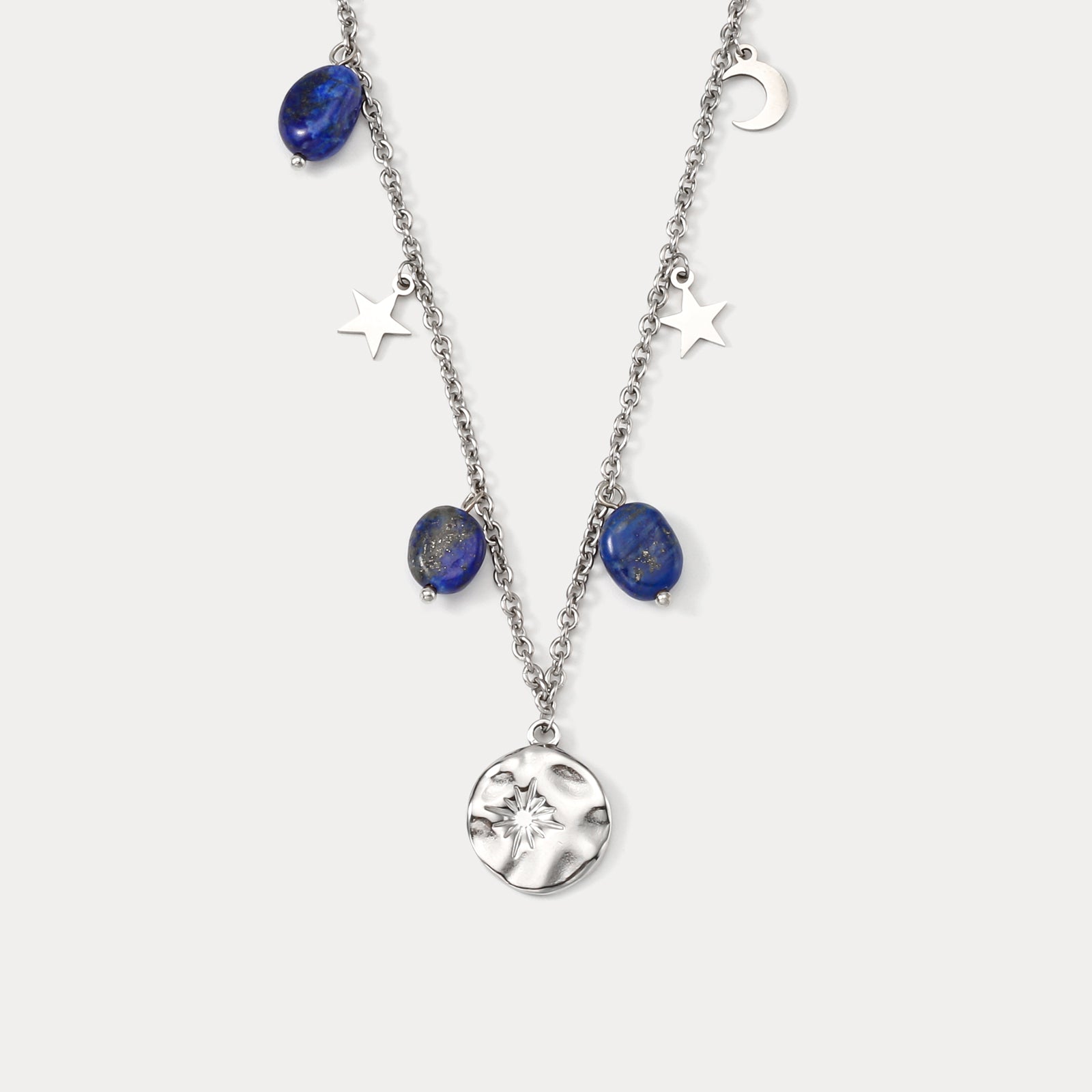 Selenichast North Star Coin Necklace With Lapis Lazuli