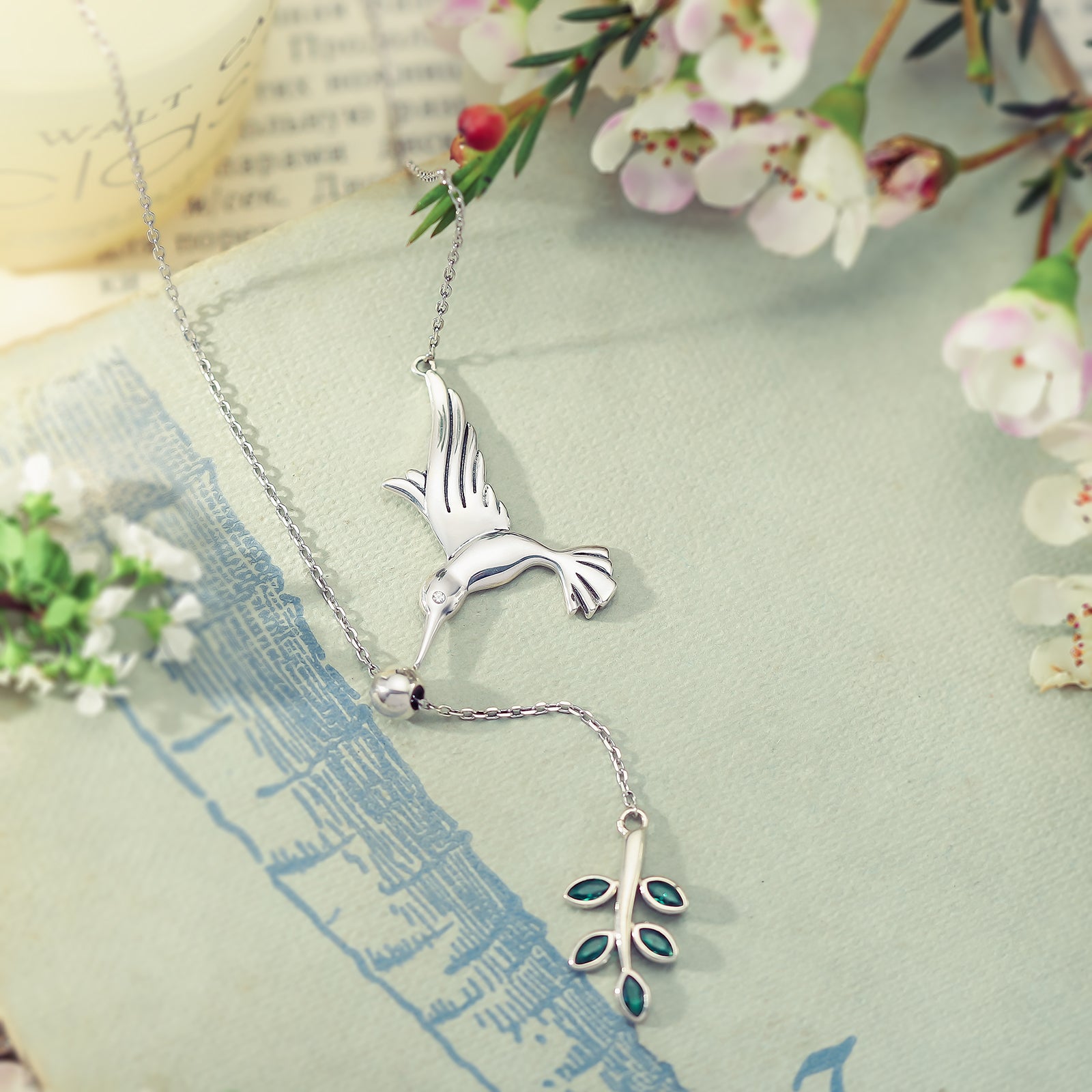 Hummingbird & Olive Branch Y Necklace