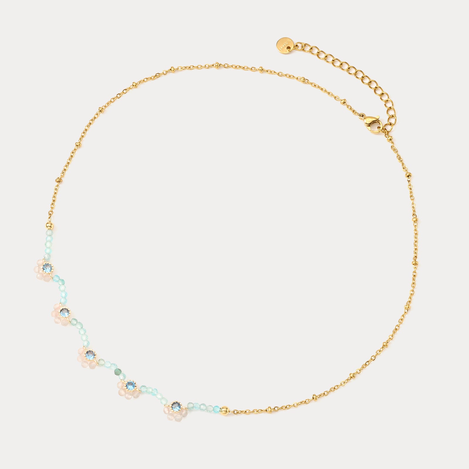 Aquamarine Flower Beaded Necklace