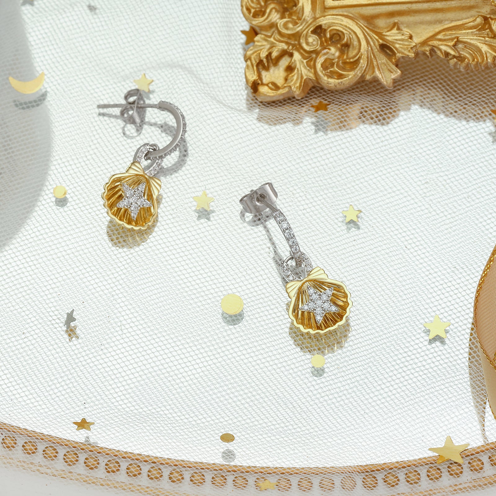 Starfish Shell Gold Earrings