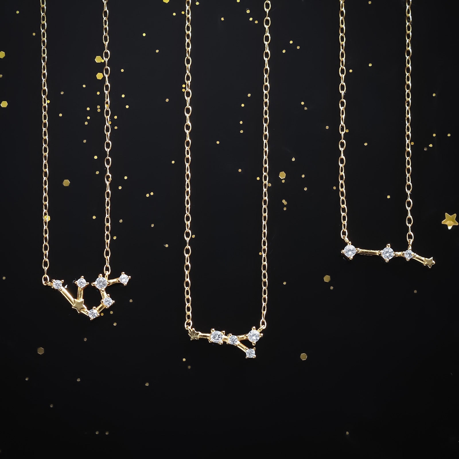 Constellation Diamond Pendant Silver Necklace Set