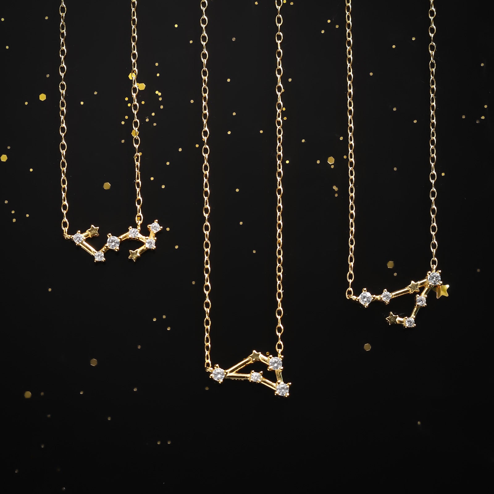 Gold Pisces Constellation Necklace Set