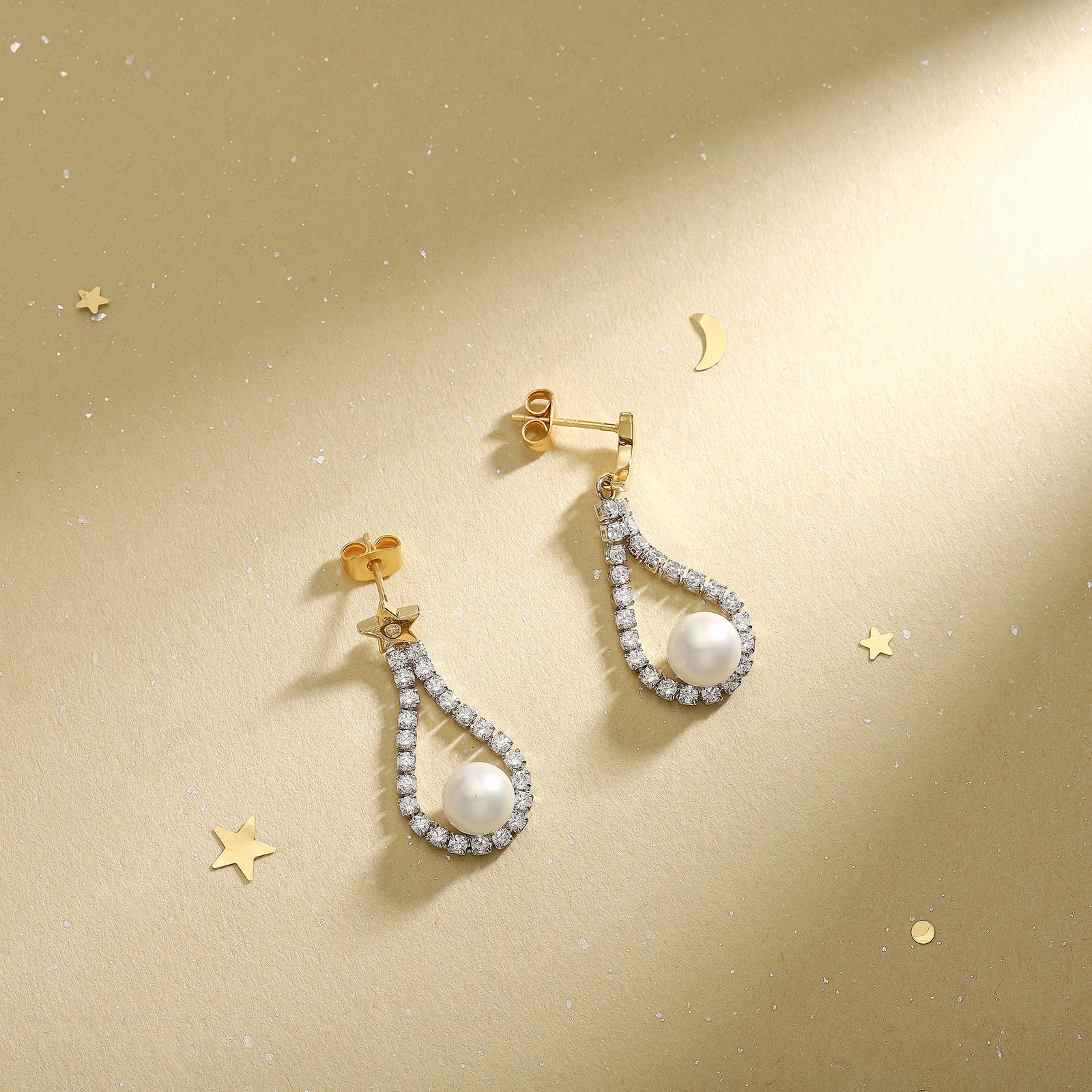 Moon Star Pearl Earrings Y2K Jewelry