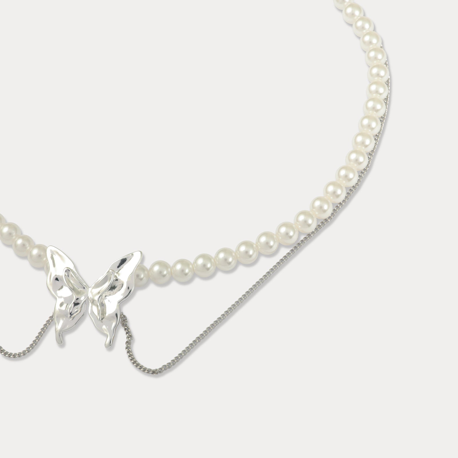 Silver Pearl Butterfly Necklace