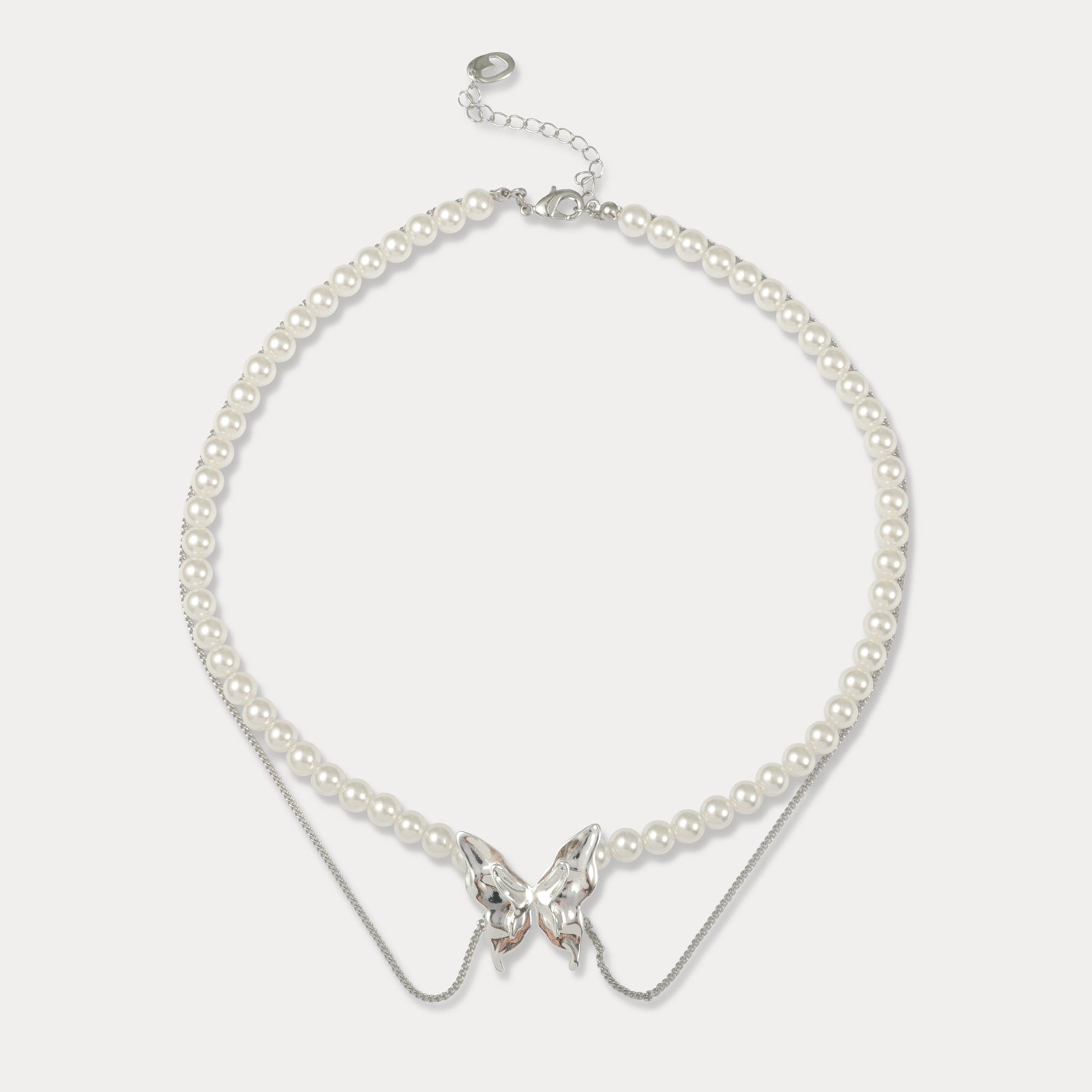 Silver Pearl Butterfly Necklace