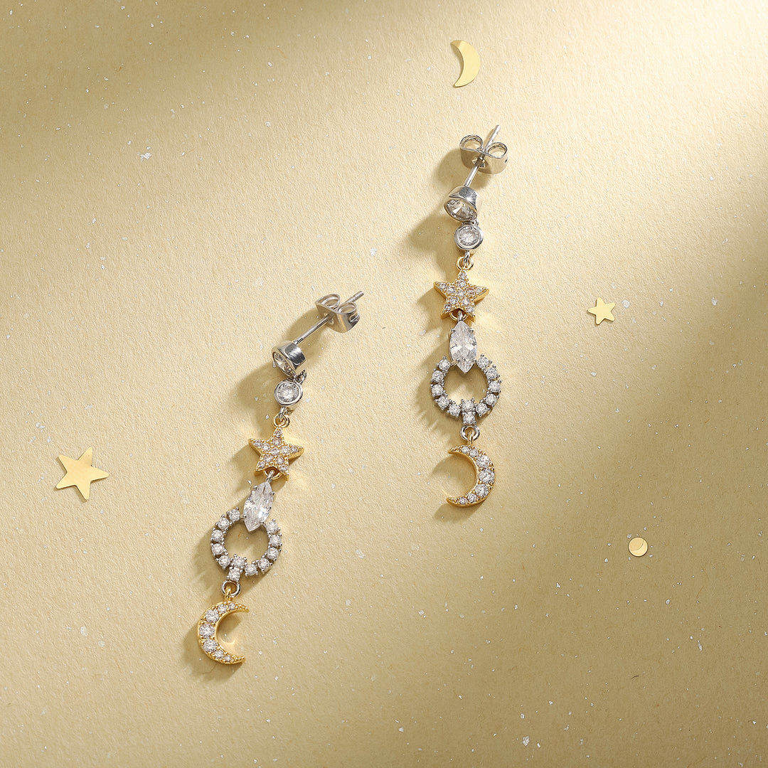 Moon Star Pearl Gold Earrings