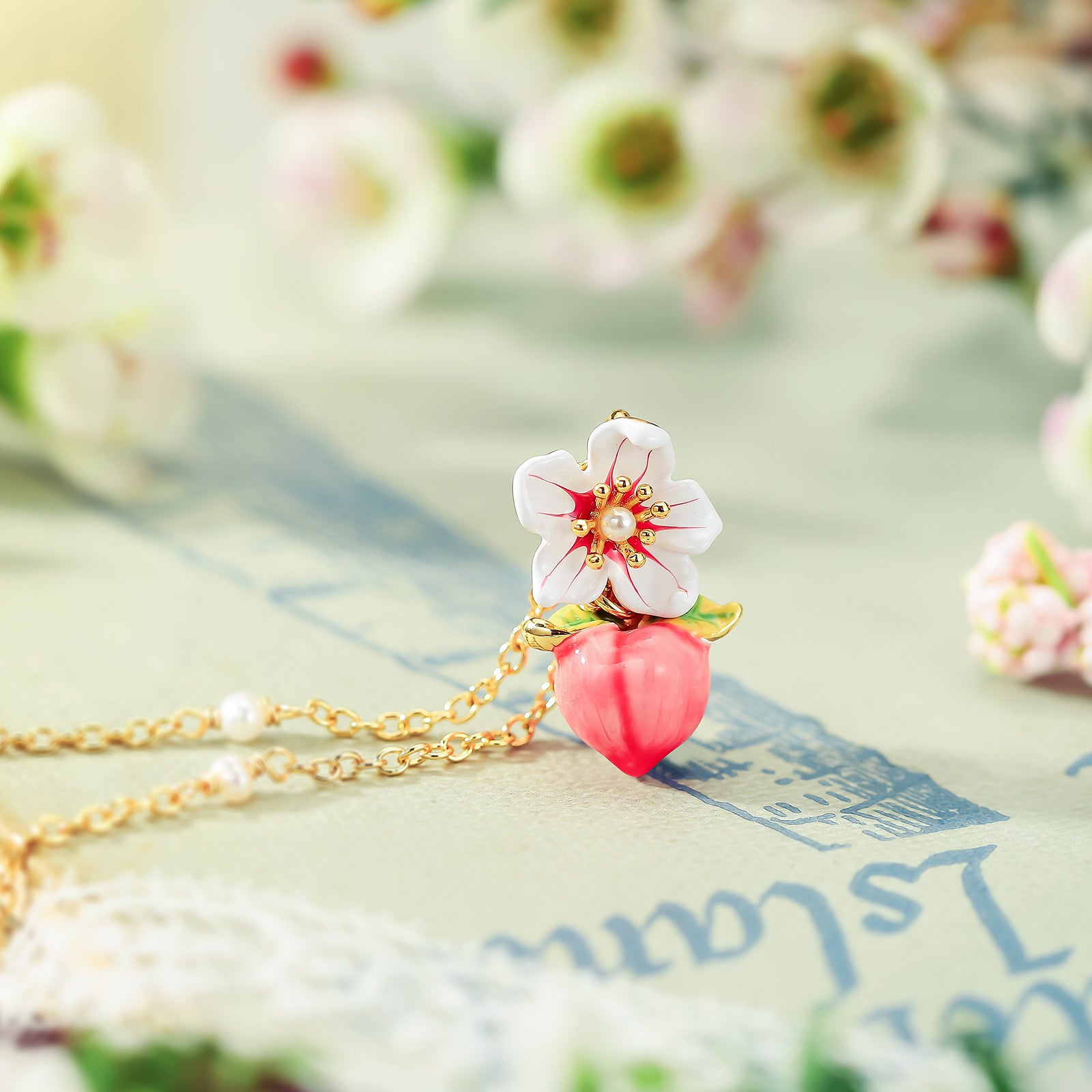 Cute Peach Floral Necklace