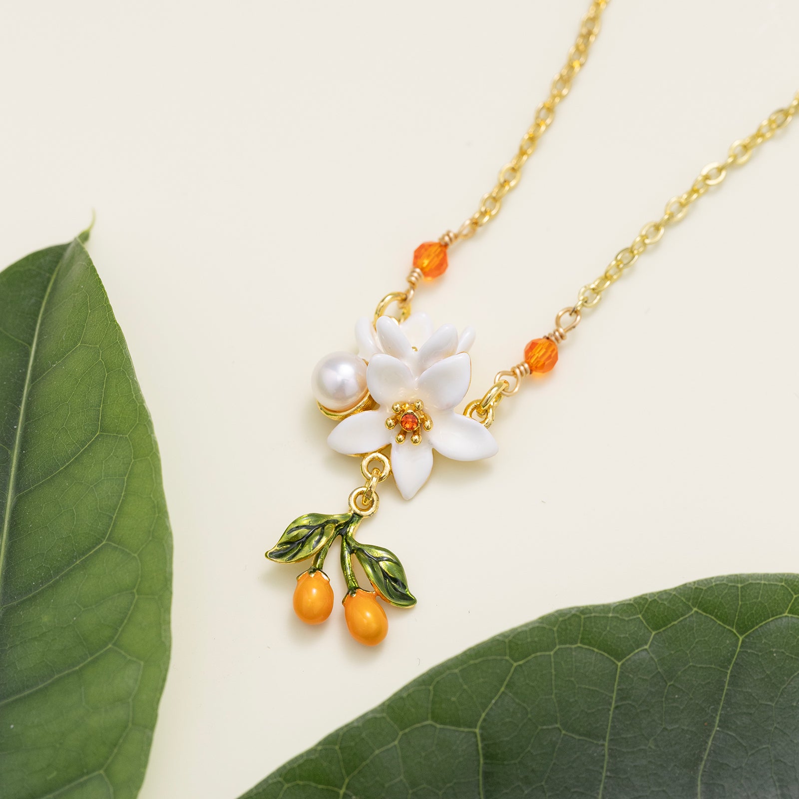 Selenichast Orange Necklace Flower Jewelry 