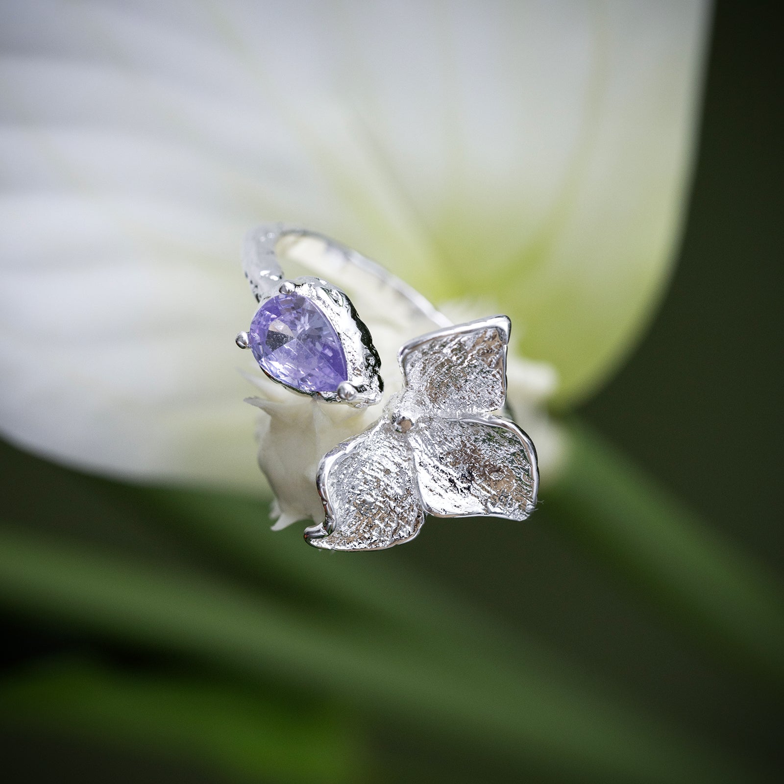 Amethyst Flower Ring Selenichast Adjustable Ring
