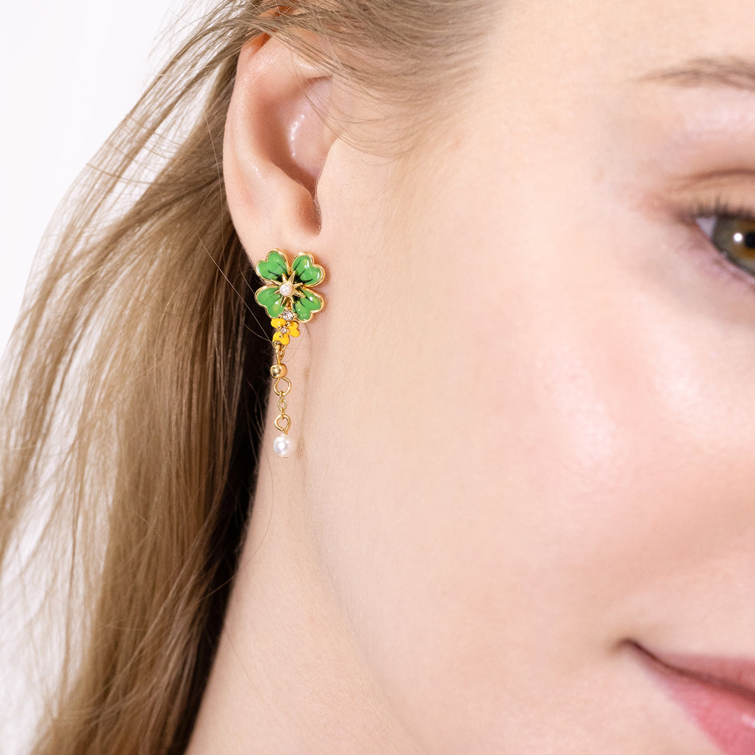 Four Leaf Clover Enamel Earrings
