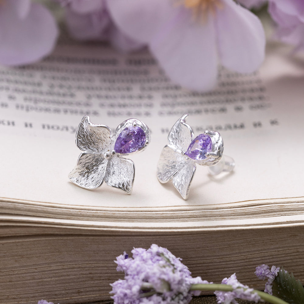 Selenichast Amethyst Flower Earrings Silver Flower Earrings