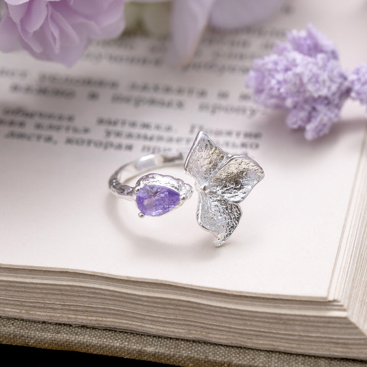 Selenichast Amethyst Flower Ring Bypass Ring