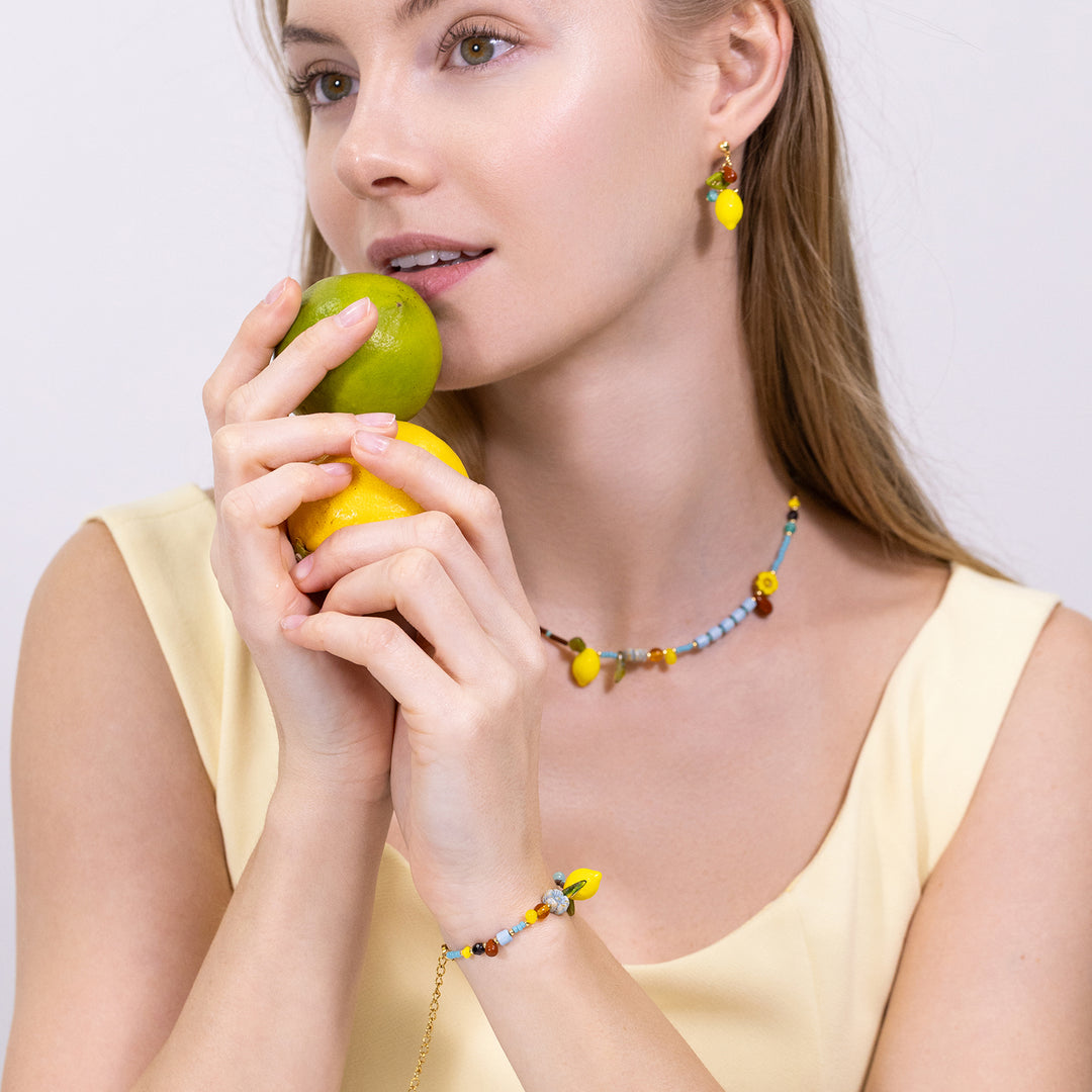 Colorful Lemon Beaded Bracelet Summer Jewelry