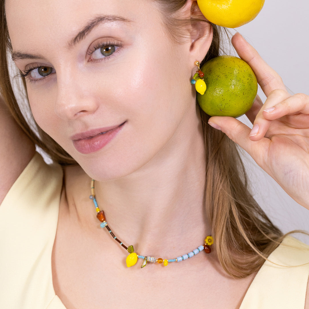 Colorful Lemon Beaded Necklace Summer Jewelry