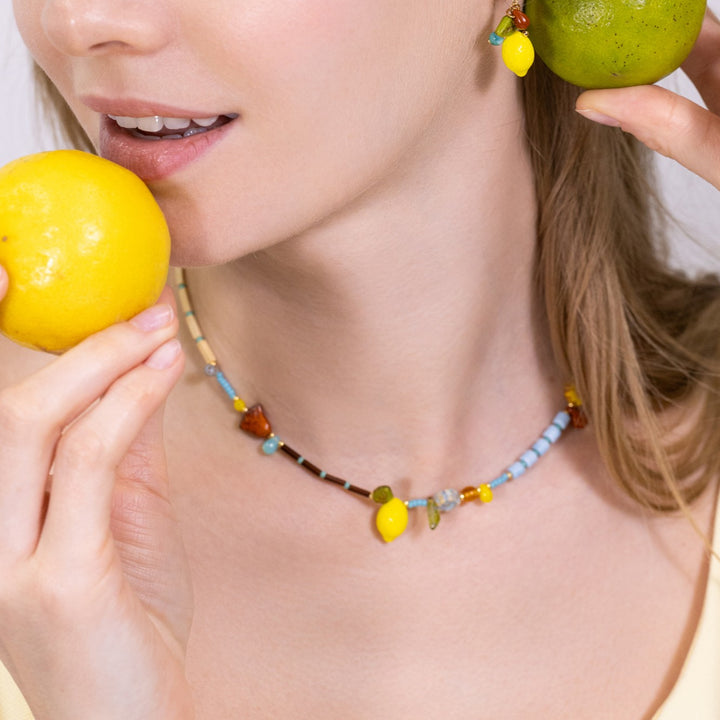 Lemon Beaded Necklace Gold Necklace