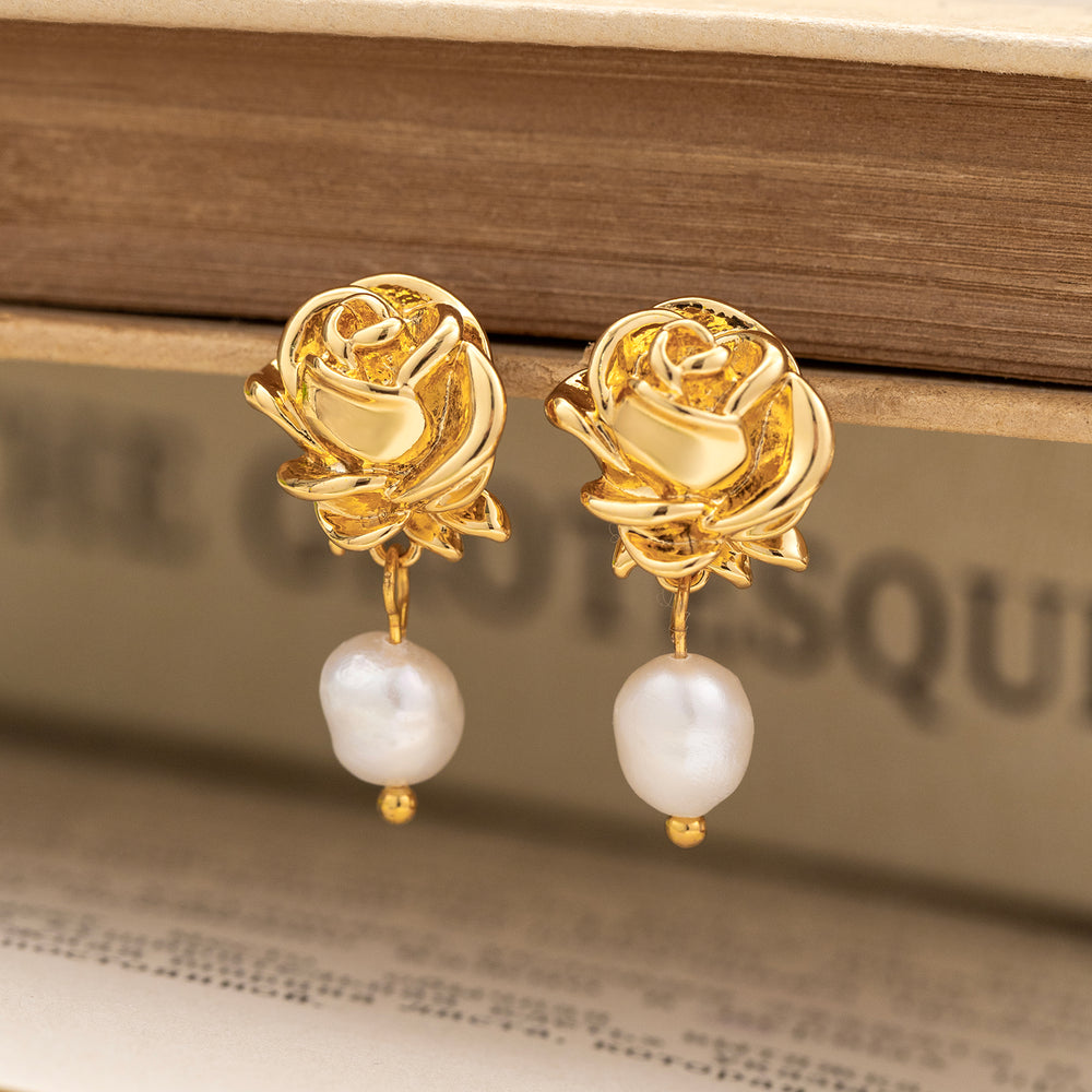 Selenichast Gold Pearl Earrings