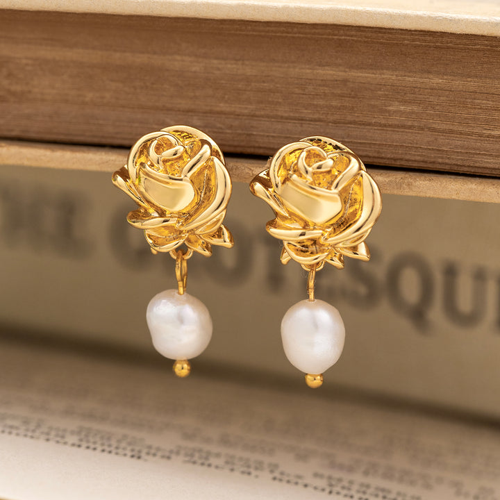 Selenichast Gold Pearl Earrings