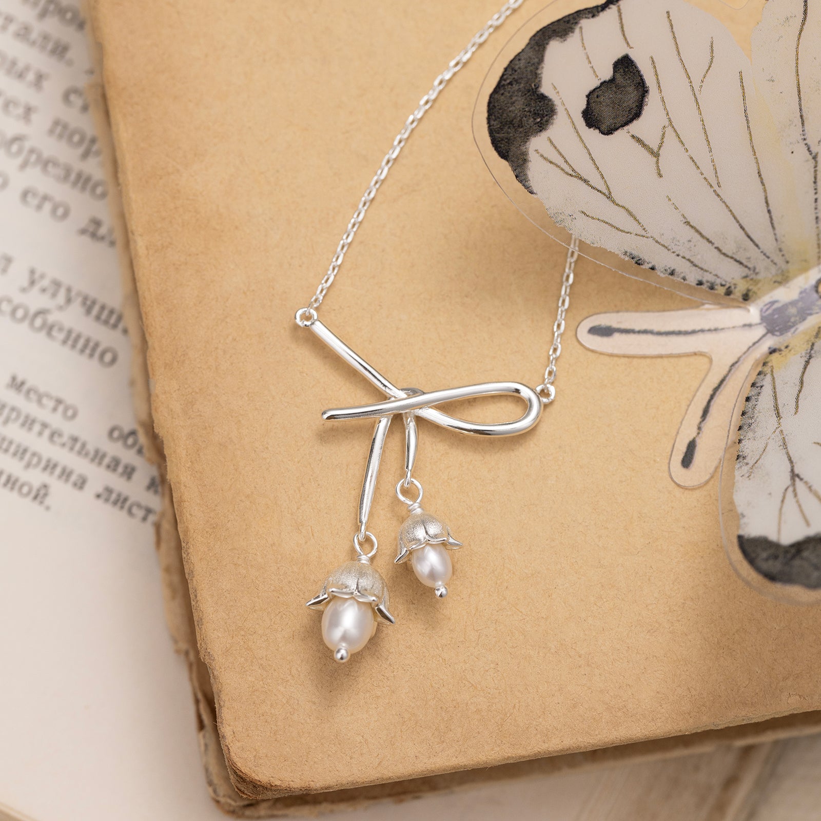 Silver Lily Of The Valley Bow Necklace Selenichast 