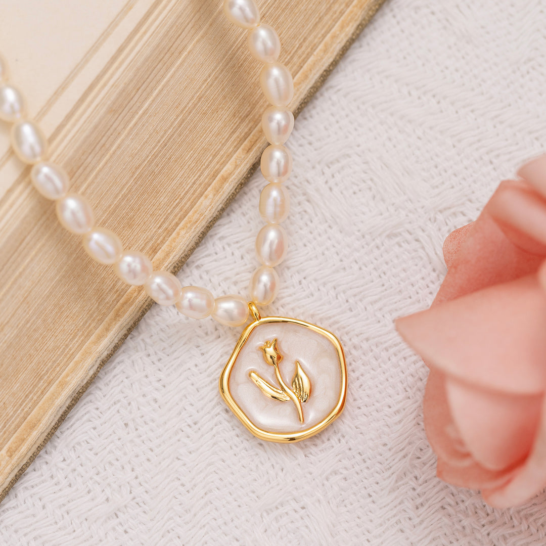 Selenichast Rose Pendant Necklace Pearl Jewelry