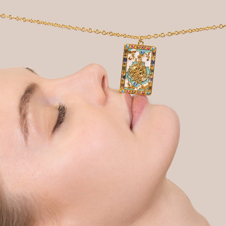 Collier de cartes de tarot de Roue de Fortune