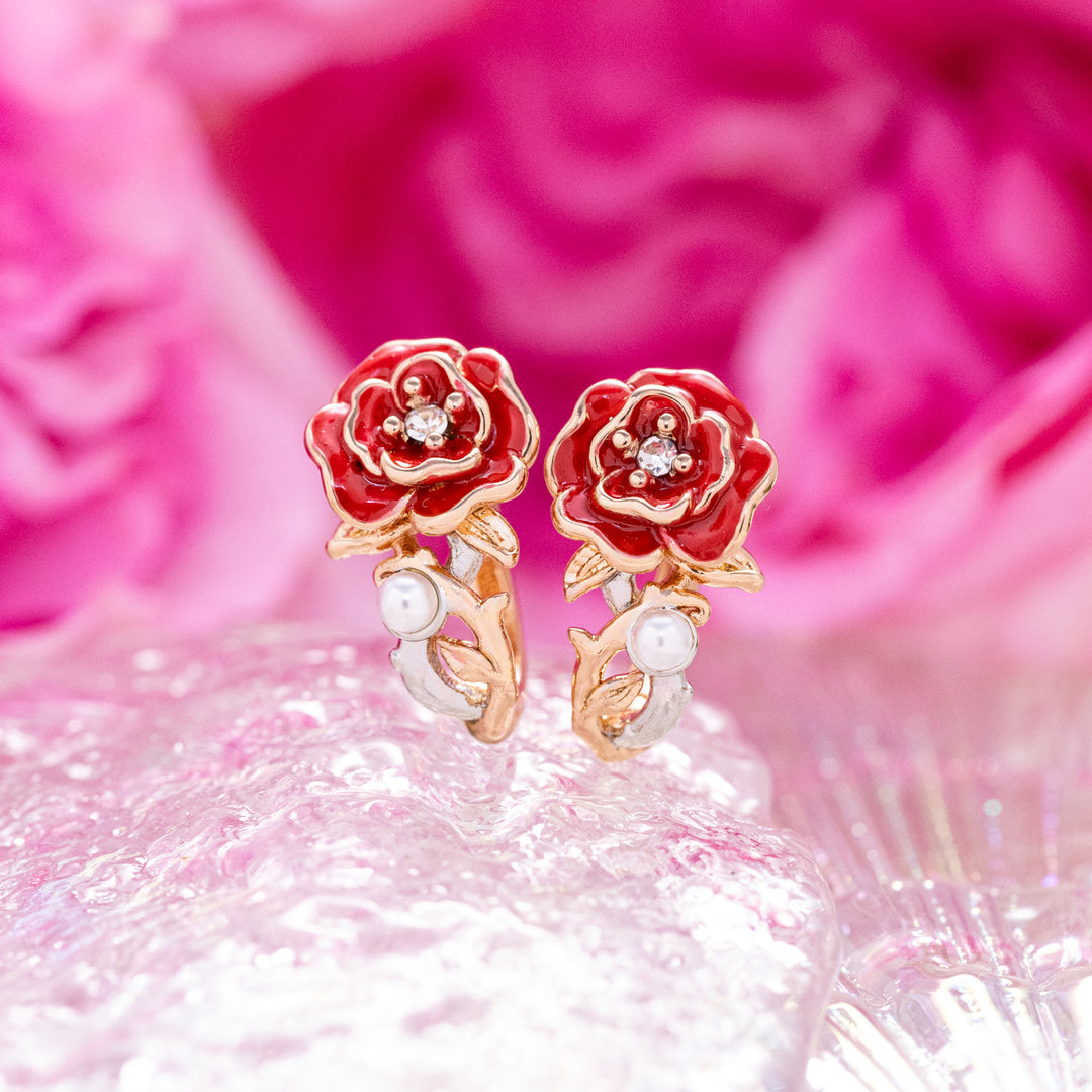 Gold Rose Hoop Earrings