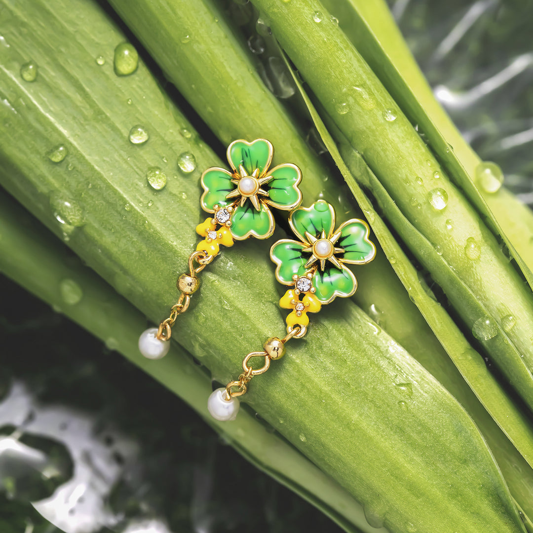 Four Leaf Clover Enamel Earrings