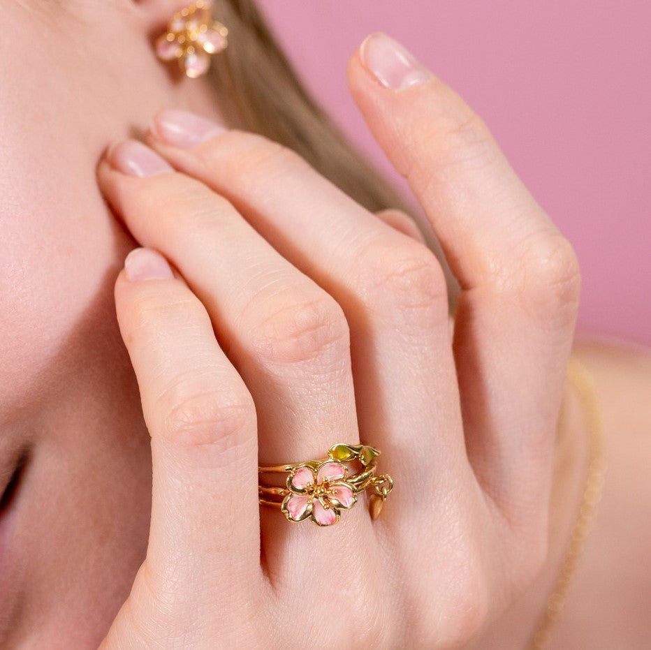 Selenichast Sakura Ring Set For Women, Enamel Cherry Blossom Ring Selenichast Sakura Ring Set For Women, Enamel Cherry Blossom Ring