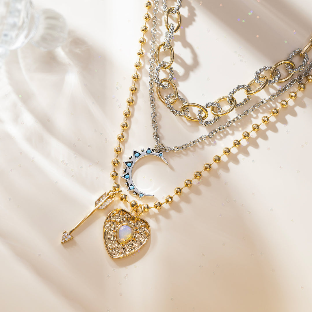Moon and Heart Layered Necklace Selenichast