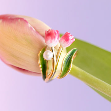 Tulip Ring Selenichast Enamel Jewelry 18K Gold Jewelry