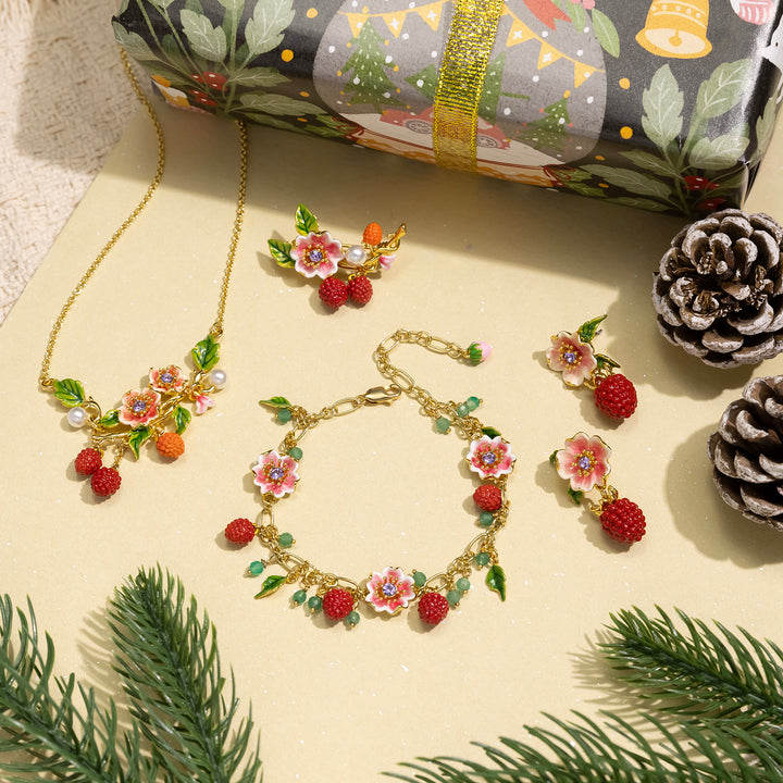 Raspberry Flower Enamel Earrings