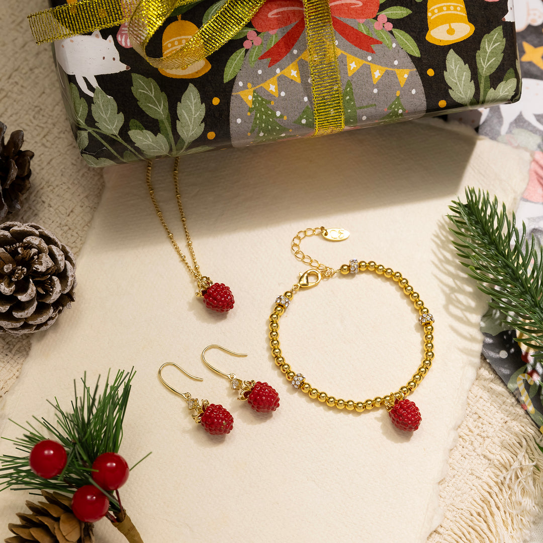 Raspberry Jewelry Set with Gift Wrapping