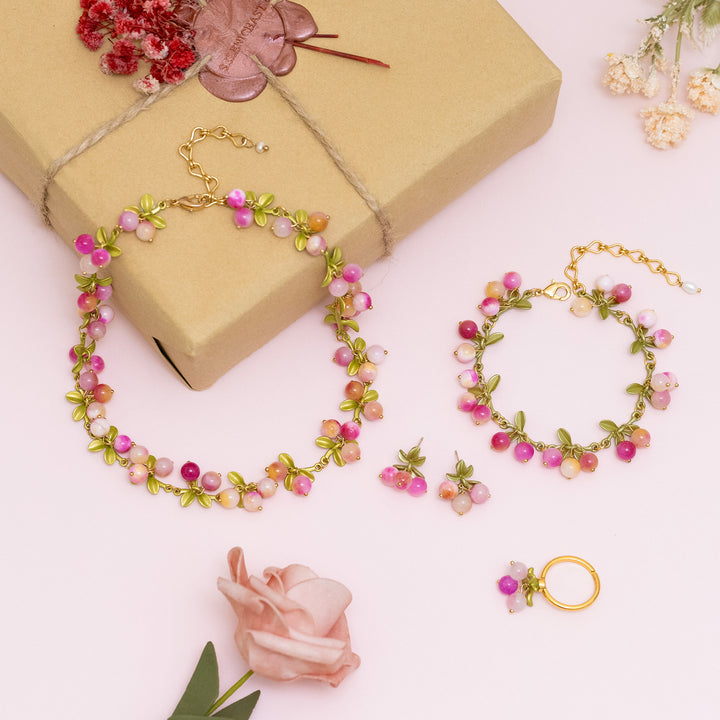 Selenichast Pink Berry Jewelry Set with Gift Wrapping