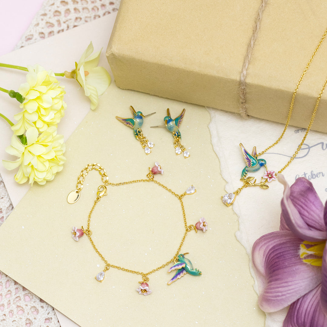 Selenichast Hummingbird Flower Jewelry Set with Gift Wrapping